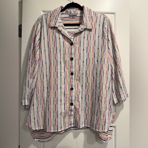 Habitat Multicolor Fiesta Weave Button Down Shirt Womens XL Lagenlook Cotton Top